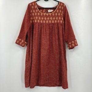 Mata Traders Red/Gold Half Sleeve Fair Trade Mini Dress